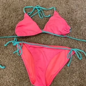 Criss Cross Victoria Secret Teal and Pink Bikini